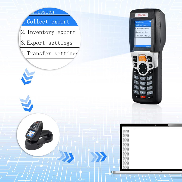 اسکنر بارکد بیسیم، اسکنر JRHC، ترمینال داده قابل حمل، دستگاه موجودی، اسکنر بارکد USB، 1D PDT با صفحه نمایش LCD رنگی 2.2 اینچی TFT برای فروشگاه، سوپرمارکت، انبار ن0