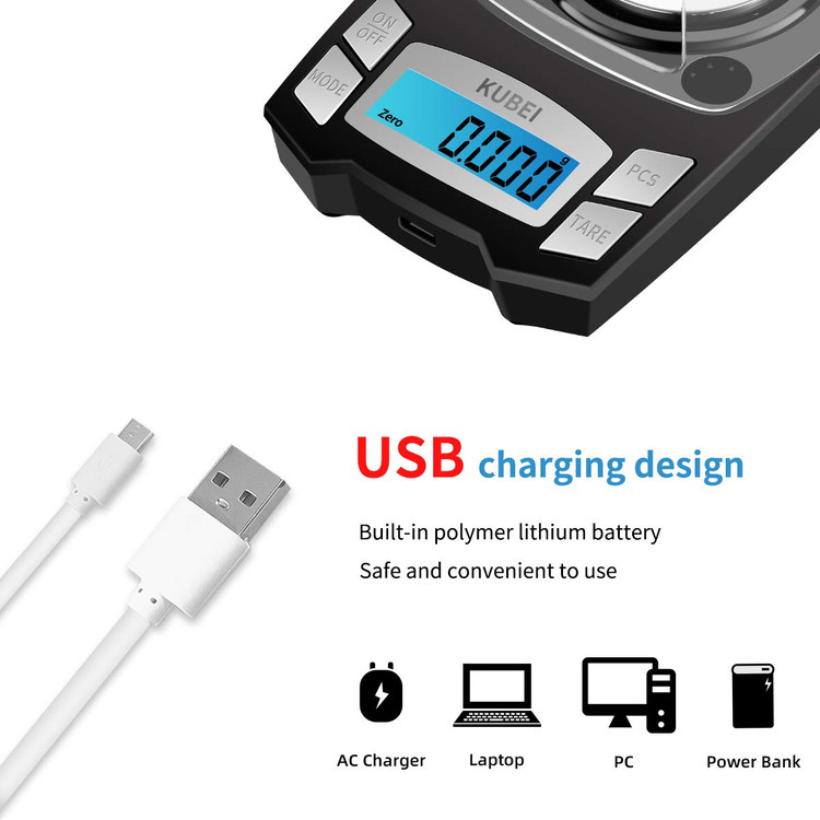 ترازوی دیجیتال میلی گرمی قابل شارژ KUBEI با USB، پورت -- 100 گرم در 0.001 گرم، ترازوی جواهرات با دقت بالا، ترازوی جیبی دیجیتال حرفه ای کوچک با قابلیت شارژ مجدد، ترازوی الکترونیکی قابل حمل با قابلیت وزن کردن گرم و اونس ن0