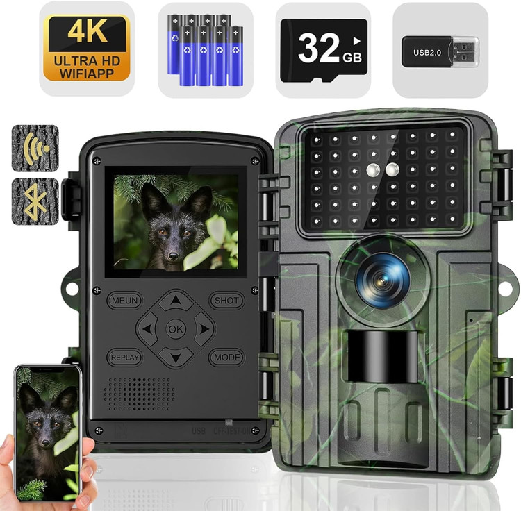دوربین حیات وحش 4K دوربین مسیر 60 مگاپیکسلی با کنترل از طریق برنامه WIFI دید در شب با فعال شدن حرکت IP66 ضد آب 0.1 ثانیه زمان شروع برای نظارت بر حیات وحش با ... س1