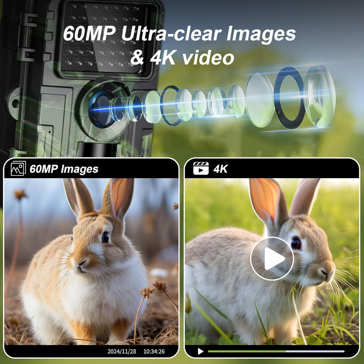 دوربین حیات وحش 4K دوربین مسیر 60 مگاپیکسلی با کنترل از طریق برنامه WIFI دید در شب با فعال شدن حرکت IP66 ضد آب 0.1 ثانیه زمان شروع برای نظارت بر حیات وحش با ... س1