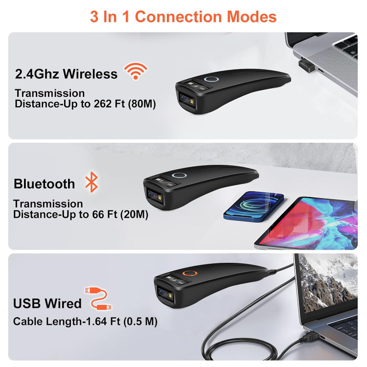 اسکنر بارکد بلوتوث مینی KUIIIYER، اسکنر بارکد بیسیم 2D QR 1D با نمایشگر دیجیتال OLED و صدای هوش مصنوعی، بارکدخوان دستی کوچک قابل حمل برای آیفون، اندروید، آیپد، کامپیوترهای شخصی و دستگاههای POS ن0