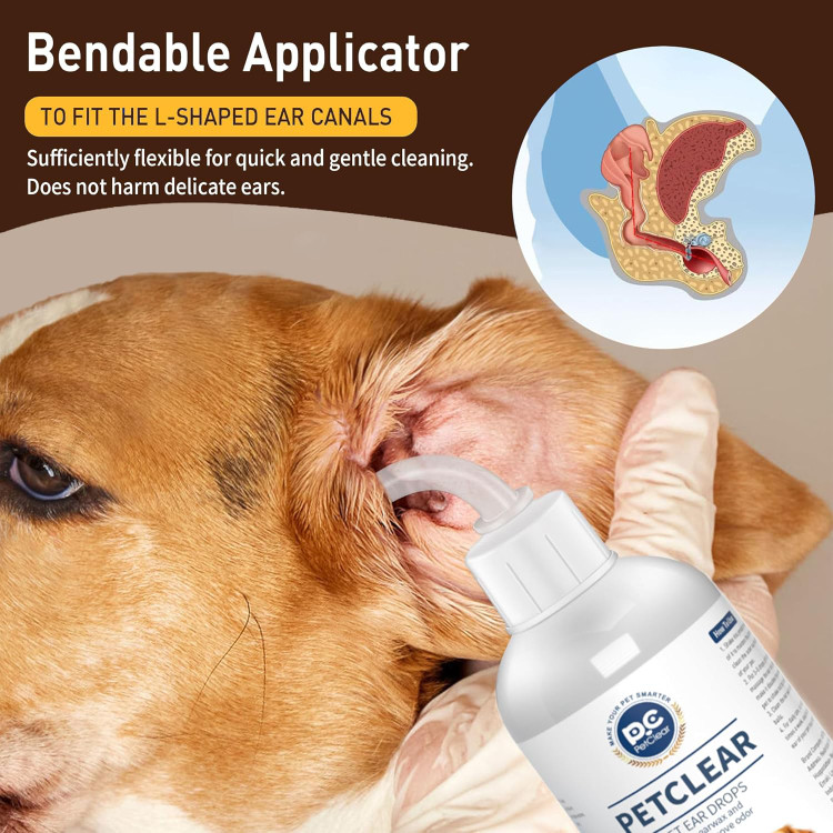 محلول گوش پاک کن Petclear مخصوص سگ و گربه، با اپلیکاتور خم شونده، بدون ایجاد سوزش، محلول پاک کننده گوش سگ برای از بین بردن بوی بد گوش، آلودگی و جرم، 60 میلی لیتر ن0