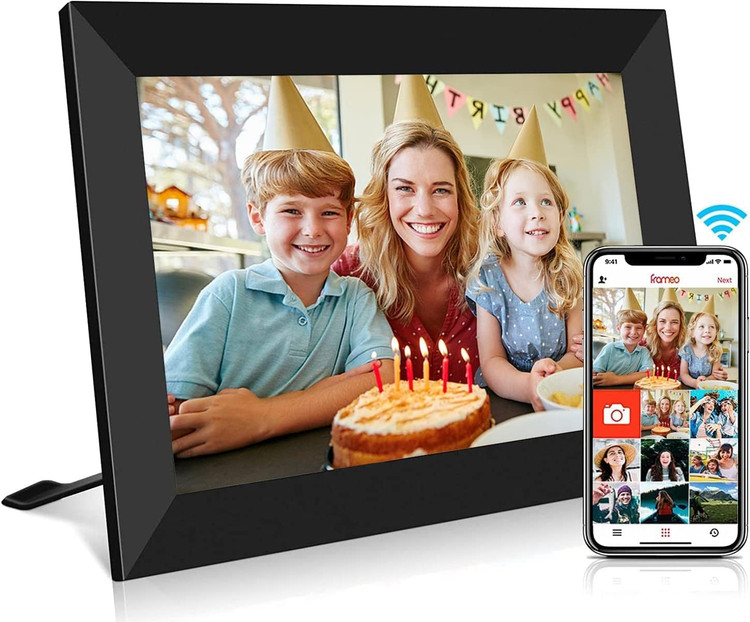 قاب عکس دیجیتال FRAMEO، وایفای ۱۰.۱ اینچ، صفحه نمایش لمسی HD IPS LCD، حافظه ۳۲ گیگابایت، چرخش خودکار، قابل نصب روی دیوار، راهاندازی آسان برای اشتراکگذاری عکسها و ویدیوها از طریق برنامه رایگان از هر کجا -- مدل zn-dp1002 ن1