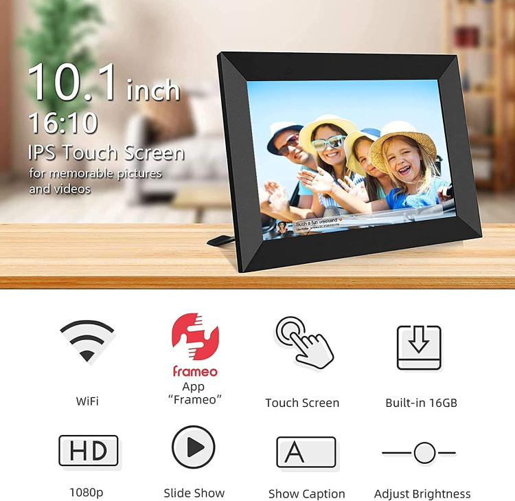 قاب عکس دیجیتال FRAMEO، وایفای ۱۰.۱ اینچ، صفحه نمایش لمسی HD IPS LCD، حافظه ۳۲ گیگابایت، چرخش خودکار، قابل نصب روی دیوار، راهاندازی آسان برای اشتراکگذاری عکسها و ویدیوها از طریق برنامه رایگان از هر کجا -- مدل zn-dp1002 ن1