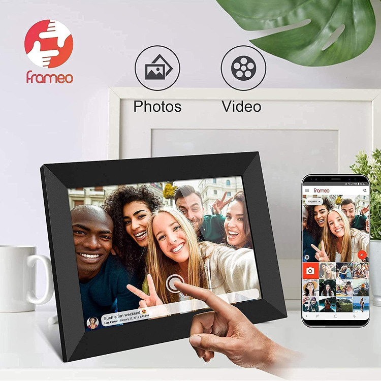 قاب عکس دیجیتال FRAMEO، وایفای ۱۰.۱ اینچ، صفحه نمایش لمسی HD IPS LCD، حافظه ۳۲ گیگابایت، چرخش خودکار، قابل نصب روی دیوار، راهاندازی آسان برای اشتراکگذاری عکسها و ویدیوها از طریق برنامه رایگان از هر کجا -- مدل zn-dp1002 ن1