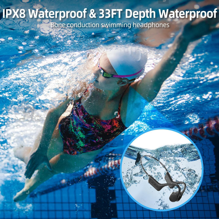 هدفون S800 با قابلیت هدایت استخوانی، هدفون شنا ضد آب IPX8 با کارت حافظه داخلی 32 گیگابایت، بلوتوث بیسیم 5.3 با میکروفون حذف نویز، 10 ساعت پخش برای دویدن و شنا. (مشکی) م0