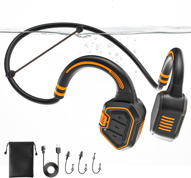هدفون شنا با هدایت استخوانی - ضد آب IP68، بلوتوث 5.3، دارای پخش کننده MP3 با ظرفیت 32 گیگابایت، هدست شنا زیر آب برای تمرین در استخر، نارنجی ن0