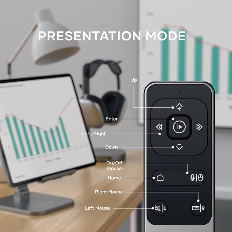 کنترل از راه دور بلوتوث Satechi، کنترل از راه دور چندرسانهای R2 در حالت ارائه و رسانه، برای MacBook Air و Pro M4 M3، iPad Air و Pro M4 M3، با ویندوز 10/11 سازگار نیست ن1