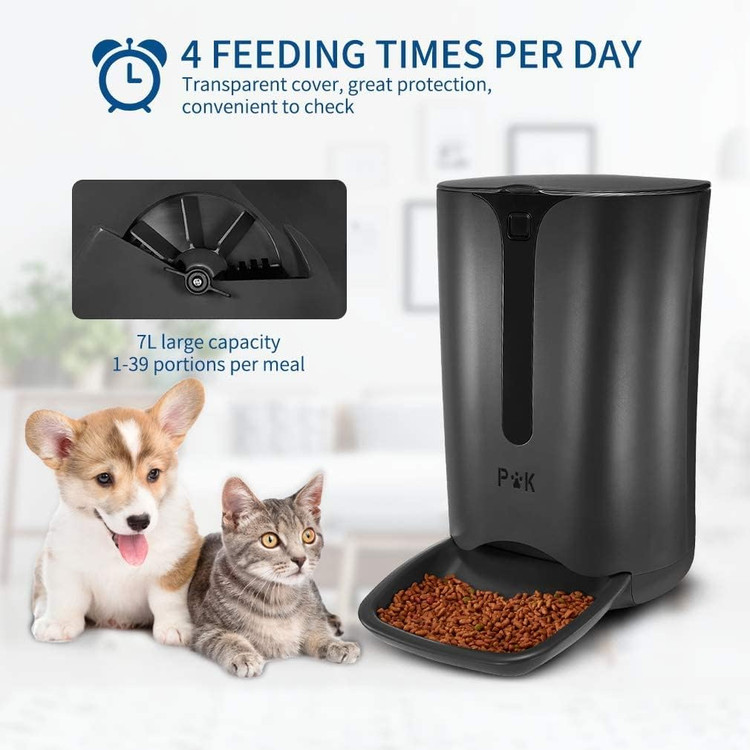غذاخوری گربه و سگ، ظرف غذا بدون نیاز به اینترنت، ظرف غذای اتوماتیک ۷ لیتری PUPPY KITTY برای گربهها و سگها با قابلیت ضبط صدا، قابل برنامهریزی برای ۴ وعده غذایی در روز ن1