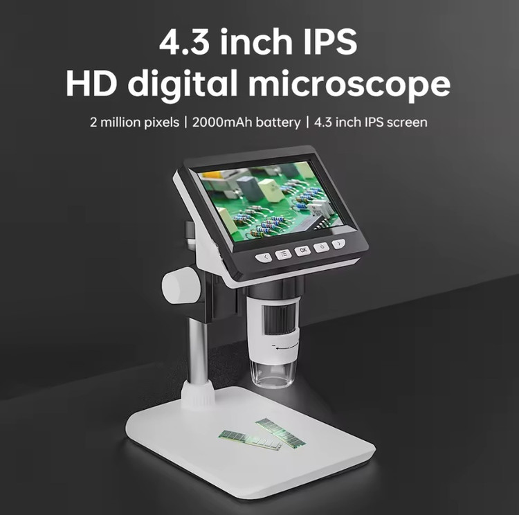 میکروسکوپ الکترونیکی قابل حمل علمی 307-C با صفحه نمایش 4.3 اینچی LCD و وضوح 1080P، پشتیبانی از حافظه تا 64 گیگابایت ن0
