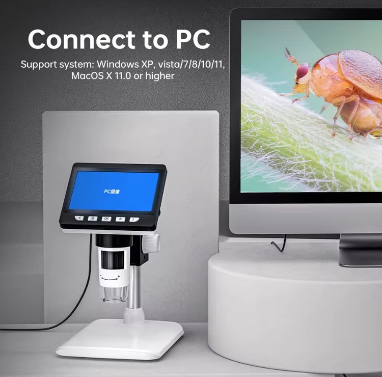 میکروسکوپ الکترونیکی قابل حمل علمی 307-C با صفحه نمایش 4.3 اینچی LCD و وضوح 1080P، پشتیبانی از حافظه تا 64 گیگابایت ن0