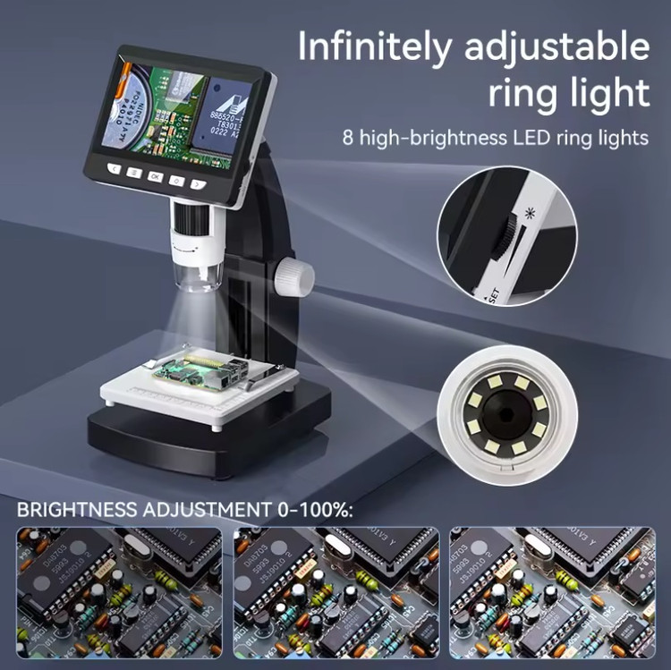 میکروسکوپ الکترونی تک چشمی ODM با دوربین فیلمبرداری 2 مگاپیکسل، 8LED، صفحه نمایش 4.3 اینچ LCD، مناسب برای تعمیر تلفن همراه ن0