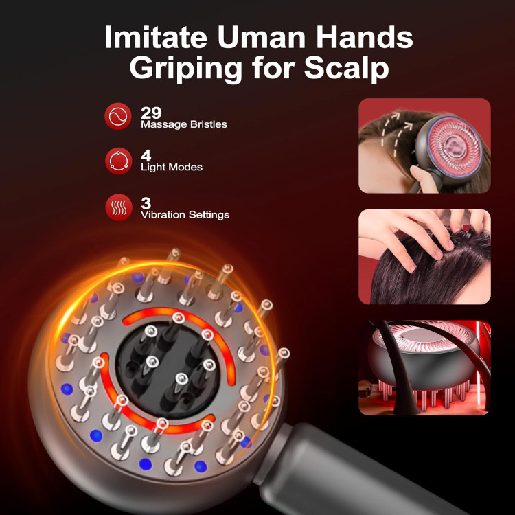 ماساژور برقی قابل حمل پوست سر، سری اپلیکاتور، ۳ حالت ویبره و ماساژ سبک EMS، شانه ماساژ EMS، برس ماساژ پوست سر، ماساژور پوست سر ، ماساژور برقی بیسیم برای پوست سر و مو ن0