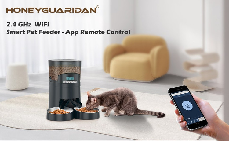 ظرف غذای اتوماتیک حیوانات خانگی (تخفیف به دلیل خط و خش جزیی حمل و نقل)،با قابلیت کنترل و برنامه ریزی و ضبط صدا -- honeyguaridan مدل a68d ظرفیت 7 لیتر ن0