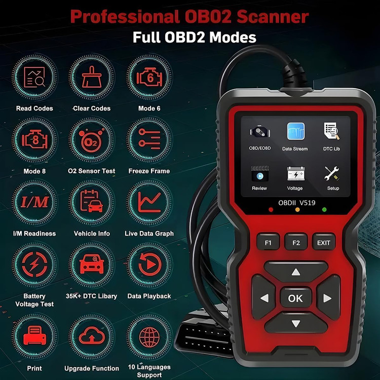 دیاگ - اسکنر OBD2 خودرو BESULEN، کدخوان خودکار V519، ابزار اسکن تشخیصی خودرو، آنالایزر چراغ چک موتور خودرو، OBDII حرفه ای --- ابزار خواننده کد تشخیصی مکانیک برای چراغ چک موتور ن1