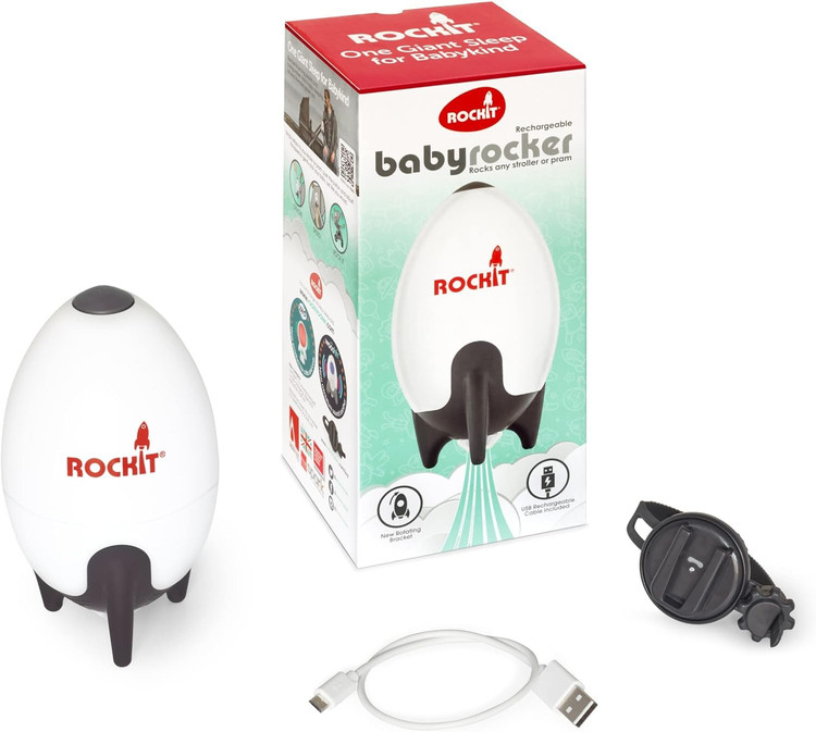 راکر کودک Rockit قابل شارژ با USB - راکر قابل حمل بدون نیاز به هندزفری، کمک خواب، کالسکه را به آرامی تکان میدهد - سرعت قابل تنظیم، تایمر ۶۰ دقیقهای - مناسب برای کالسکه ، ایجاد حالت جهنده خودکار ن1