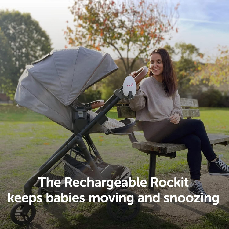 راکر کودک Rockit قابل شارژ با USB - راکر قابل حمل بدون نیاز به هندزفری، کمک خواب، کالسکه را به آرامی تکان میدهد - سرعت قابل تنظیم، تایمر ۶۰ دقیقهای - مناسب برای کالسکه ، ایجاد حالت جهنده خودکار ن1