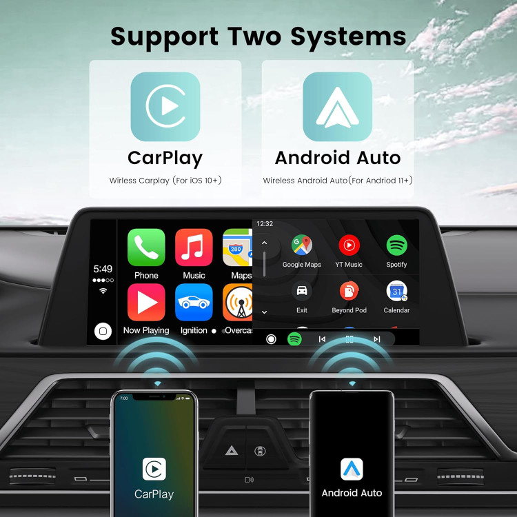 آداپتور بیسیم CarPlay، کارپلی YNAK برای آیفون و اندروید، آداپتور Apple CarPlay، آداپتور بیسیم Apple carplay برای iOS 10+ و Andriod 11+، به همراه دو کابل USB C به طول ۱۵ سانتیمتر س1
