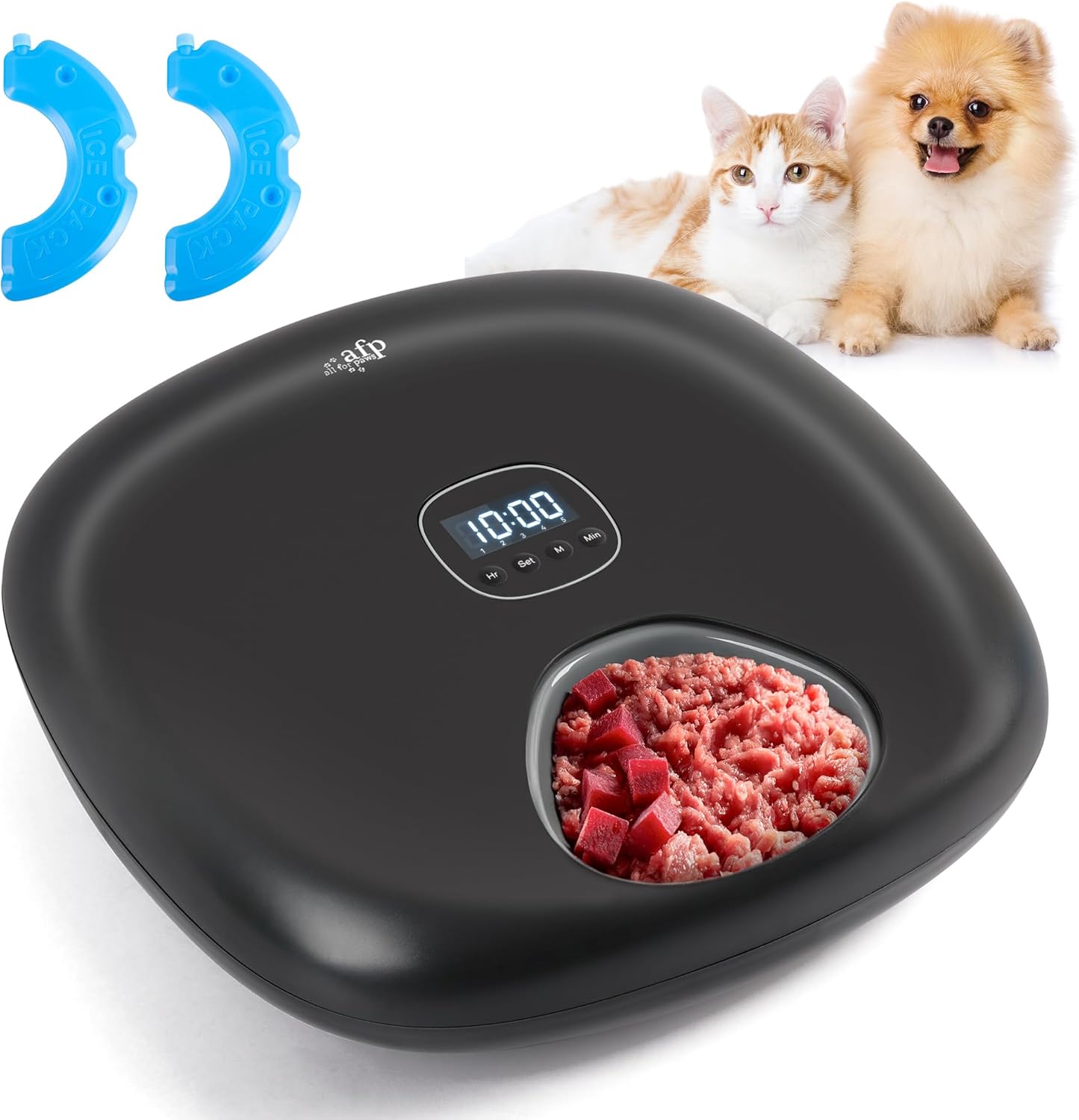 غذادهنده اتوماتیک گربه Petprime برای غذای مرطوب، ظرف غذای حیوانات خانگی 6 وعده ای با 2 بسته یخ، منبع تغذیه باتری USB، تایمر قابل برنامه ریزی برای غذای مرطوب و خشک س0