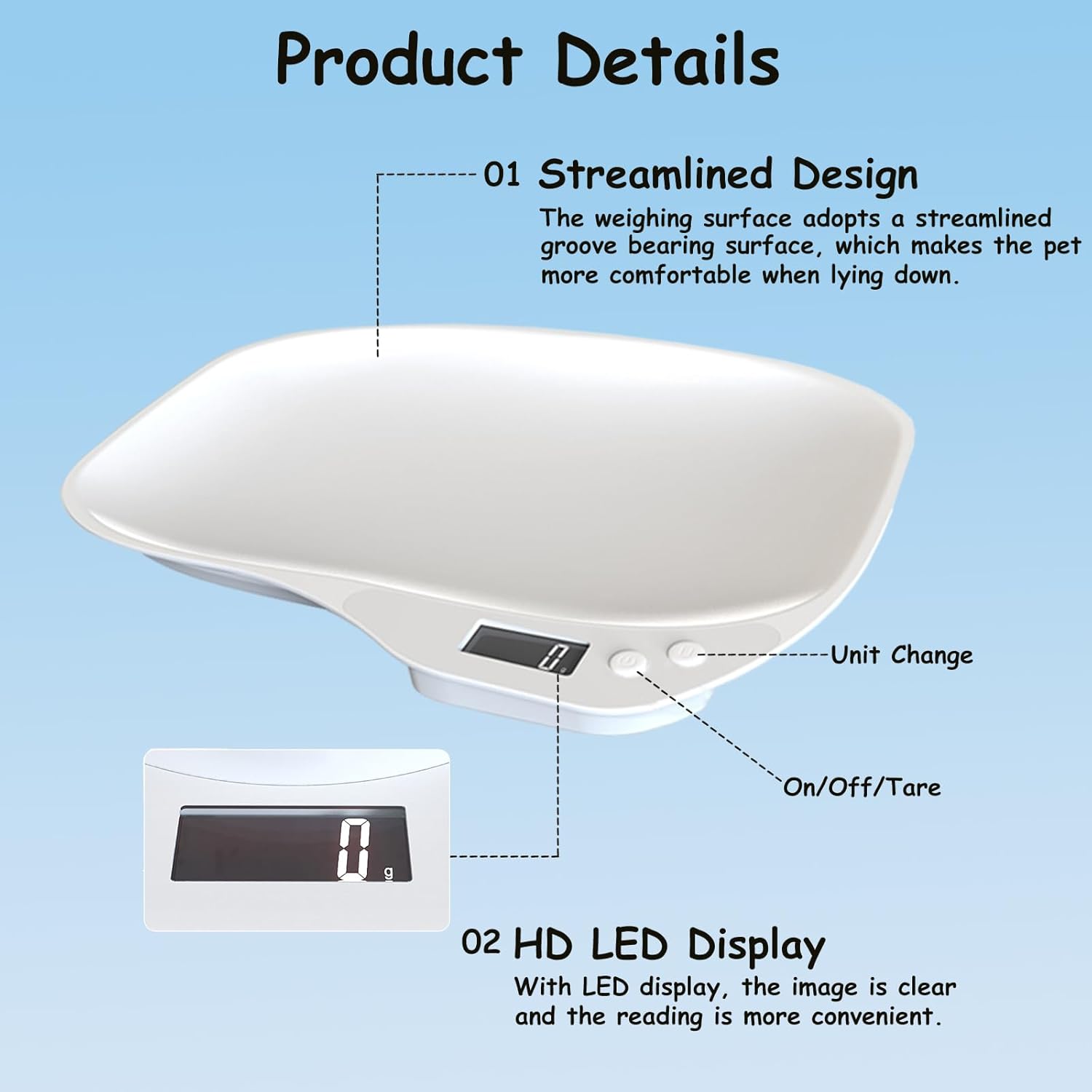ترازوی دیجیتال حیوانات خانگی، ترازوی الکترونیکی LCD قابل حمل (حداکثر ۳۳ پوند)، ترازوی وزن حیوانات کوچک، ترازوی آشپزخانه چند منظوره برای غذا/مارمولک/توله سگ/بچه گربه/همستر/زایمان س1