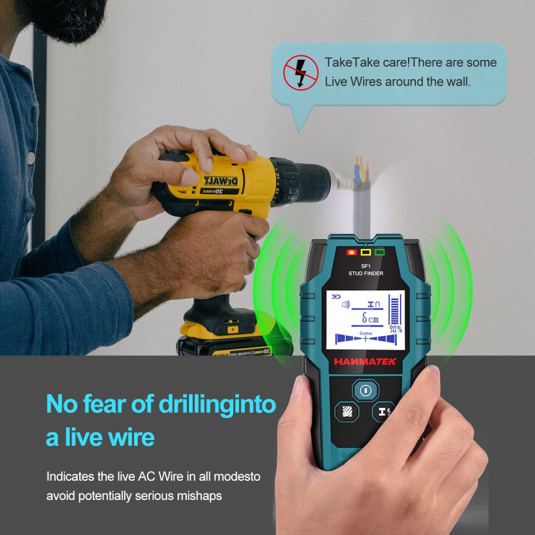 اسکنر دیواری HANMATEK Stud Finder SF1، سنسور الکترونیکی 4 کاره با ردیاب عمق، تغییر واحد، برای چوب، فلز، کابل، مدارها، تشخیص در دیوارها س0