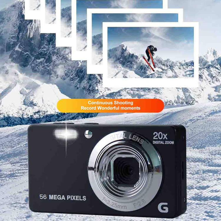 دوربین دیجیتال 4K، دوربین 56 مگاپیکسلی با زوم دیجیتال 20 برابر، دوربین مسافرتی 2.7 اینچی، فلش داخلی، پشتیبانی از کارت حافظه تا 128 گیگابایت، انتخاب خوب برای مبتدیان (مشکی) س1