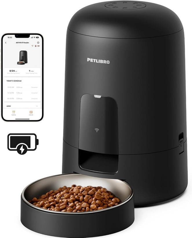 غذادهنده اتوماتیک گربه PETLIBRO، کنترل هوشمند با باتری و وای فای، طراحی بیسیم و جمع و جور، توزیع کننده خودکار غذای خشک با تایمر، قابلیت تنظیم وعده غذایی س0