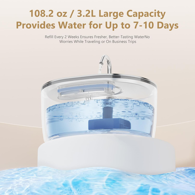فواره آب گربه برای گربهها Lnox با چراغ LED، 3.2 لیتر/108.2 اونس، آبسردکن فوقالعاده بیصدا، دارای فیلتر کربن فعال USB، فواره چندگانه س0
