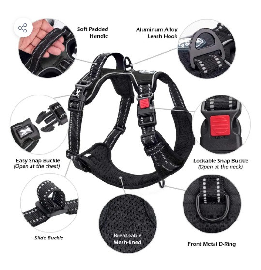 Poypet Dog Harness - مهار سگ - بدون کشش ، بازتاب قابل تنظیم بدون جلیقه حیوان خانگی چوکی با کلیپ های جلو و عقب ، دستگیره آموزش نرم و کنترل -سایز small ن1