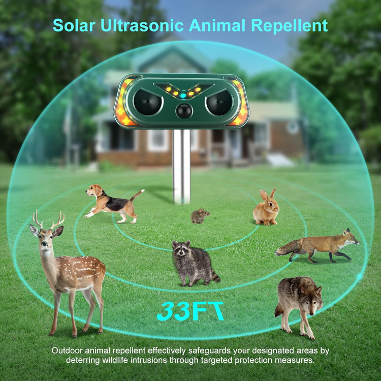 دستگاه دافع حیوانات اولتراسونیک model sjz-090 خورشیدی مخصوص فضای باز، دستگاه دفع گربه مخصوص فضای باز با قابلیت تشخیص حرکت، دستگاه دفع خرگوش برای حیاط و باغ، دستگاه دفع خرگوش، سنجاب، گوزن، راکون، راسو، جوندگان، دستگاه دفع حیوانات س1
