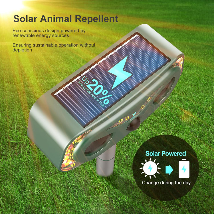 دستگاه دافع حیوانات اولتراسونیک model sjz-090 خورشیدی مخصوص فضای باز، دستگاه دفع گربه مخصوص فضای باز با قابلیت تشخیص حرکت، دستگاه دفع خرگوش برای حیاط و باغ، دستگاه دفع خرگوش، سنجاب، گوزن، راکون، راسو، جوندگان، دستگاه دفع حیوانات س1