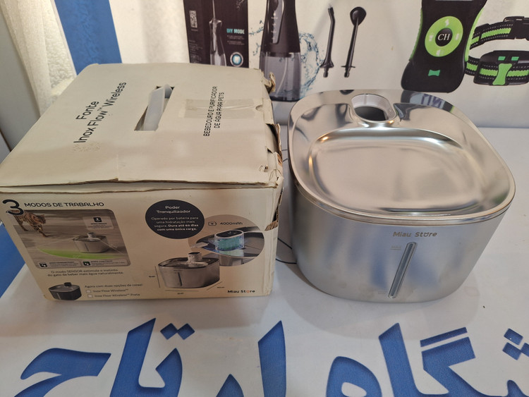 آبخوری تمام استیل گربه MIAU STORE، باتریدار بیسیم تمام استیل مایع/۴ لیتر، جنس استیل ضد زنگ با پنجره تنظیم دارای سنسور