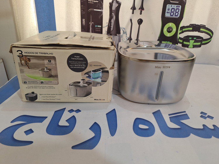 آبخوری تمام استیل گربه MIAU STORE، باتریدار بیسیم تمام استیل مایع/۴ لیتر، جنس استیل ضد زنگ با پنجره تنظیم دارای سنسور