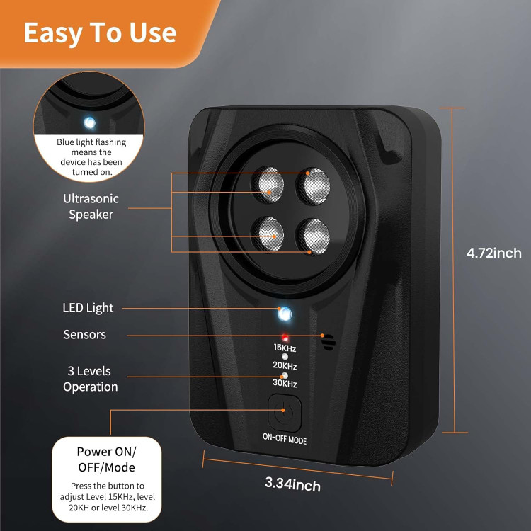 دستگاه ضد پارس سگ Bubbacare، التراسونیک دستگاه ضد پارس اتوماتیک ۳ حالته با ۴ فرستنده اولتراسونیک، دستگاه ضد پارس سگ صوتی و اولتراسونیک برای فضای باز و سرپوشیده، دستگاه ضد پارس سگ قابل شارژ س1
