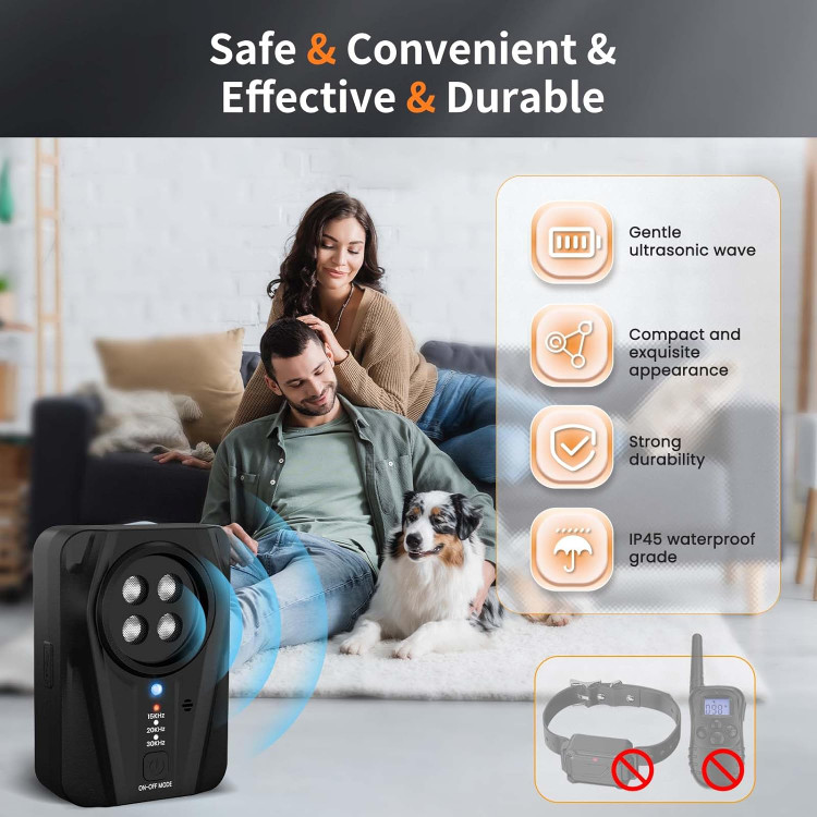 دستگاه ضد پارس سگ Bubbacare، التراسونیک دستگاه ضد پارس اتوماتیک ۳ حالته با ۴ فرستنده اولتراسونیک، دستگاه ضد پارس سگ صوتی و اولتراسونیک برای فضای باز و سرپوشیده، دستگاه ضد پارس سگ قابل شارژ س1