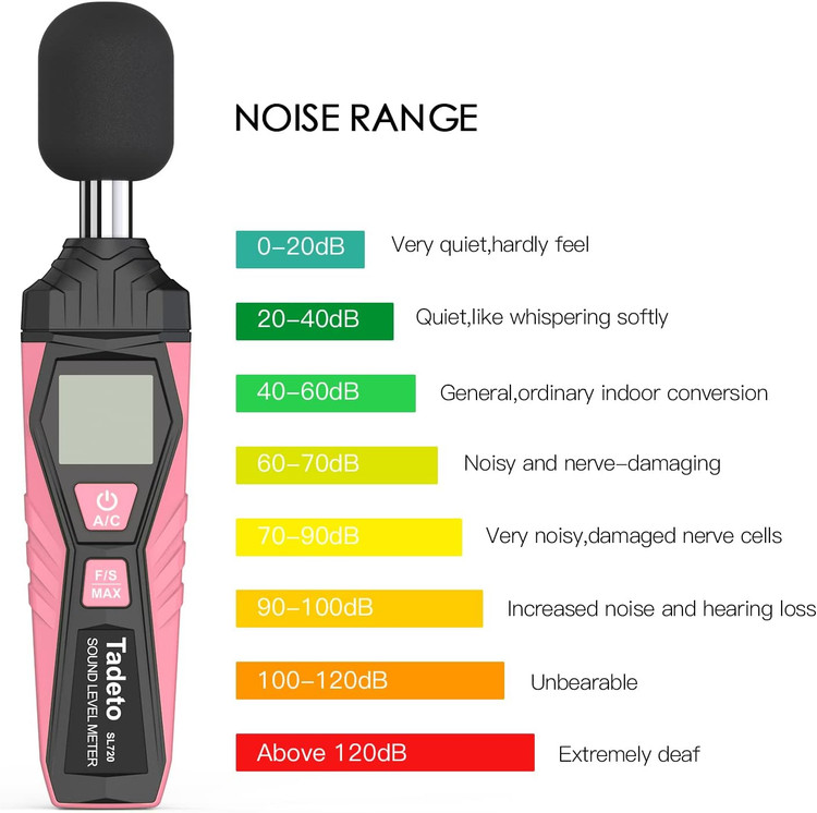 صوت متر - دسیبل متر، صداسنج دیجیتال Tadeto، SPL متر قابل حمل، حداکثر داده ها را از 30dB تا 130dB نگه می دارد، دارای صفحه نمایش LCD با نور پس زمینه، تهویه مطبوع وزنی برای کارخانه های خانگی ن1