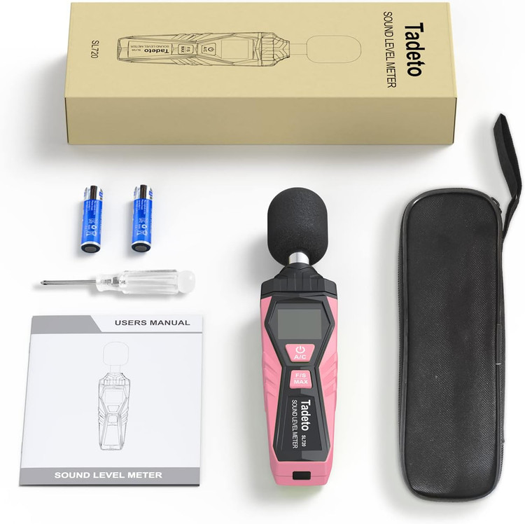 صوت متر - دسیبل متر، صداسنج دیجیتال Tadeto، SPL متر قابل حمل، حداکثر داده ها را از 30dB تا 130dB نگه می دارد، دارای صفحه نمایش LCD با نور پس زمینه، تهویه مطبوع وزنی برای کارخانه های خانگی ن1