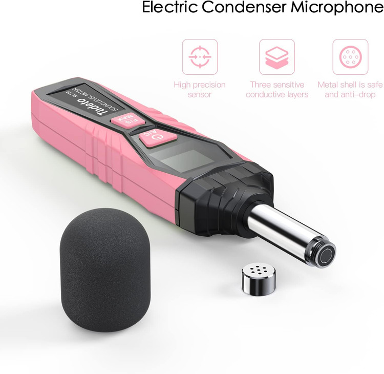 صوت متر - دسیبل متر، صداسنج دیجیتال Tadeto، SPL متر قابل حمل، حداکثر داده ها را از 30dB تا 130dB نگه می دارد، دارای صفحه نمایش LCD با نور پس زمینه، تهویه مطبوع وزنی برای کارخانه های خانگی ن1