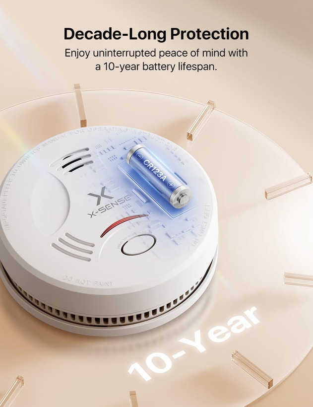 آلارم دود X-Sense برای خانه، آلارم آتش با باتری 10 ساله، نشانگر LED و دکمه بیصدا، دتکتور دود با باتری کار میکند، مطابق با استاندارد EN 14604، SD11 ن1