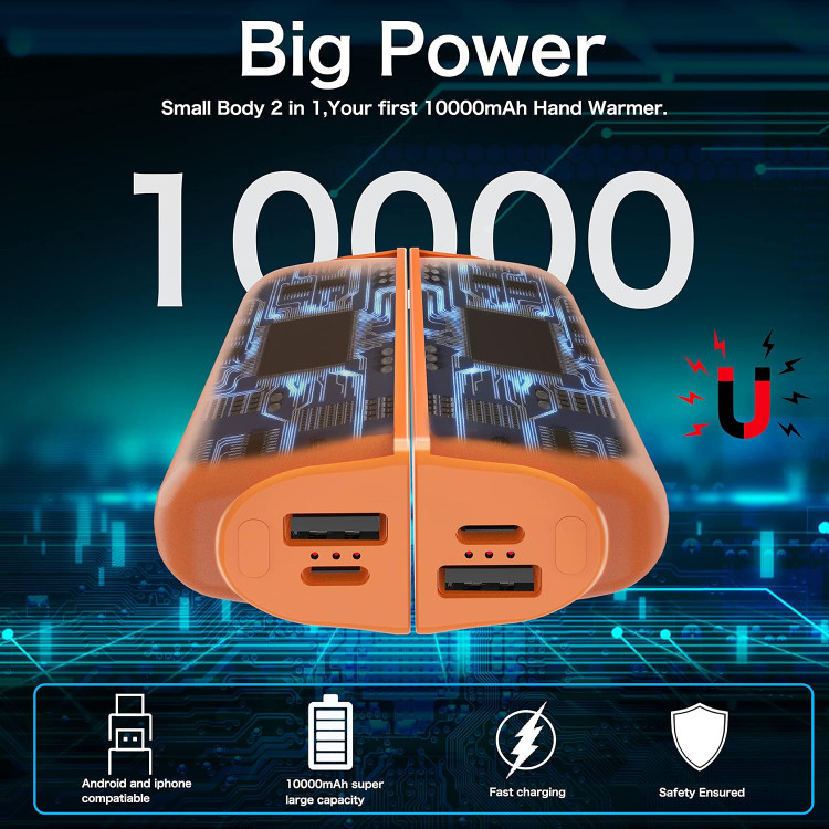 گرمکنهای دستی قابل شارژ، برند innopaw بسته ۲ عددی، پاوربانک گرمکن دستی برقی مغناطیسی هر کدام 5۰۰۰ میلیآمپر ساعتی، ۳ طبقه، کمپینگ، شکار در زمستان س1