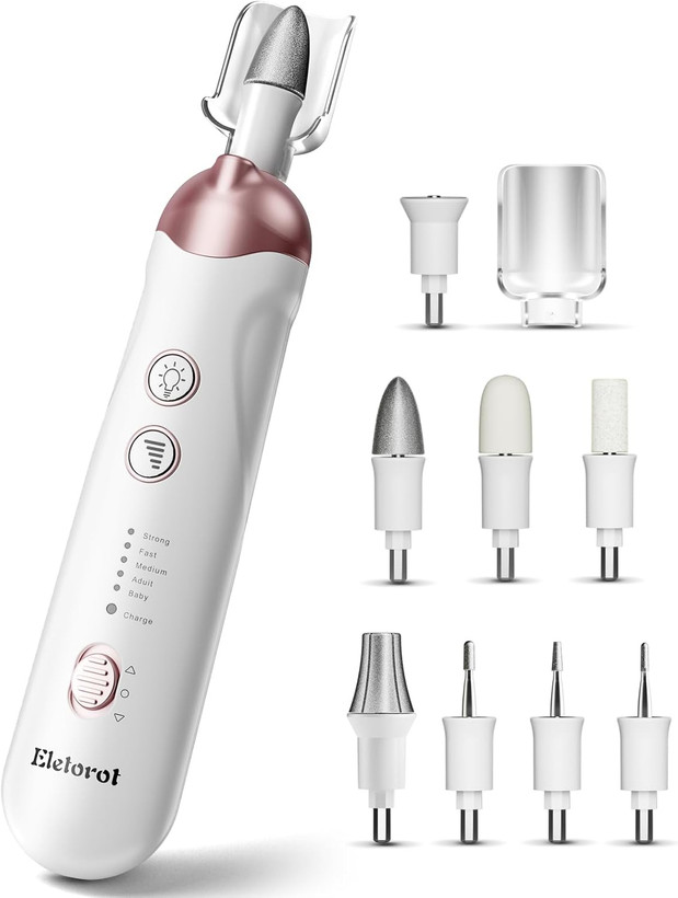 ست مانیکور/پدیکور Eletorot، سوهان ناخن برقی با ۸ قطعه ناخنگیر، ست مراقبت از ناخن با چراغ LED و ست مراقبت از پا حرفهای به همراه باتری، هدیه برای س1
