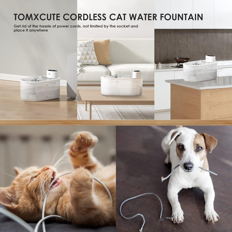 آبخوری گربه باتری دار Tomxcute، ظرفیت 3 لیتر / 102 اونس، سنسور حرکت بی سیم، دستگاه پخش آب سگ بی سیم، فوق العاده بی صدا - برای گربه ها، سگ ها و حیوانات خانگی متعدد ن0