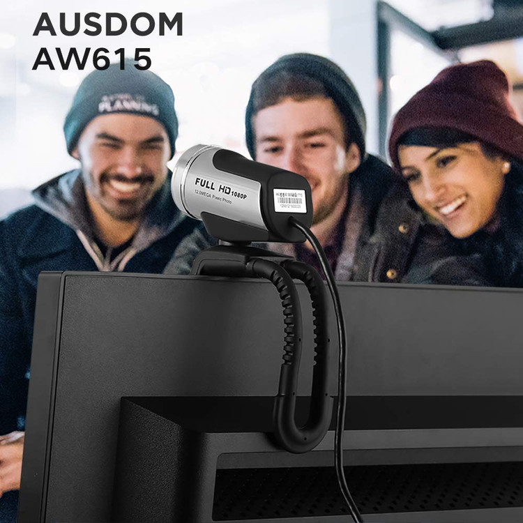 وب کم FHD 1080P، دوربین کامپیوتر AUSDOM AW615 با میکروفون، وب کم USB برای تماس ویدیویی آنلاین، ضبط پخش زنده اسکایپ، یوتیوب روی کامپیوتر رومیزی، لپ تاپ، کامپیوتر شخصی، اندروید، ویندوز ن1