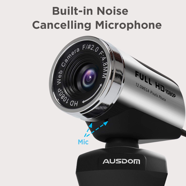 وب کم FHD 1080P، دوربین کامپیوتر AUSDOM AW615 با میکروفون، وب کم USB برای تماس ویدیویی آنلاین، ضبط پخش زنده اسکایپ، یوتیوب روی کامپیوتر رومیزی، لپ تاپ، کامپیوتر شخصی، اندروید، ویندوز ن1