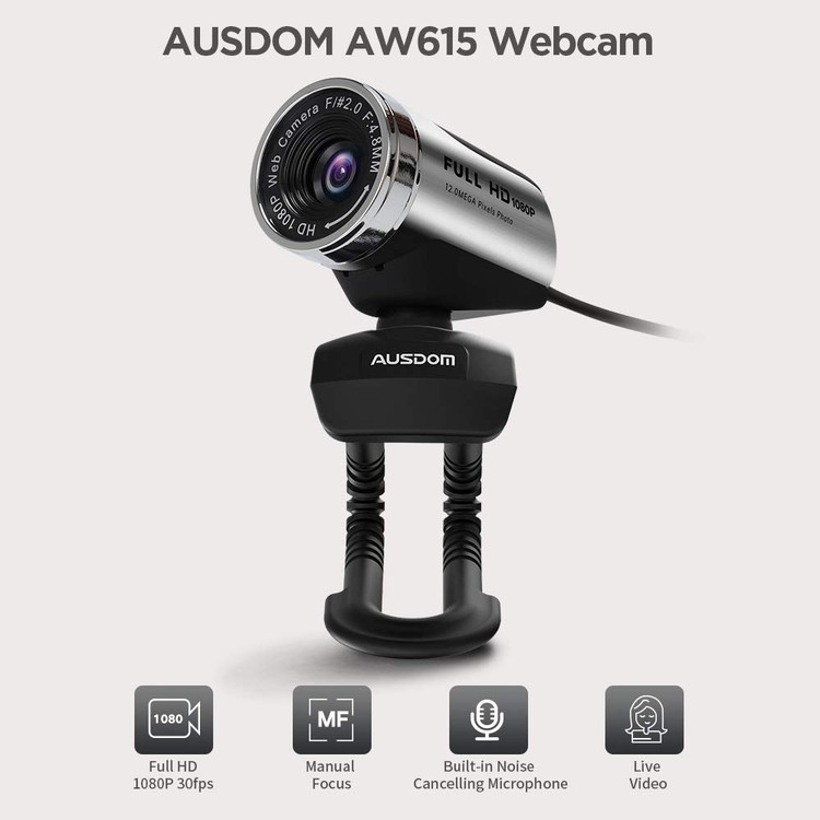 وب کم FHD 1080P، دوربین کامپیوتر AUSDOM AW615 با میکروفون، وب کم USB برای تماس ویدیویی آنلاین، ضبط پخش زنده اسکایپ، یوتیوب روی کامپیوتر رومیزی، لپ تاپ، کامپیوتر شخصی، اندروید، ویندوز ن1