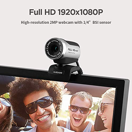 وب کم FHD 1080P، دوربین کامپیوتر AUSDOM AW615 با میکروفون، وب کم USB برای تماس ویدیویی آنلاین، ضبط پخش زنده اسکایپ، یوتیوب روی کامپیوتر رومیزی، لپ تاپ، کامپیوتر شخصی، اندروید، ویندوز ن1