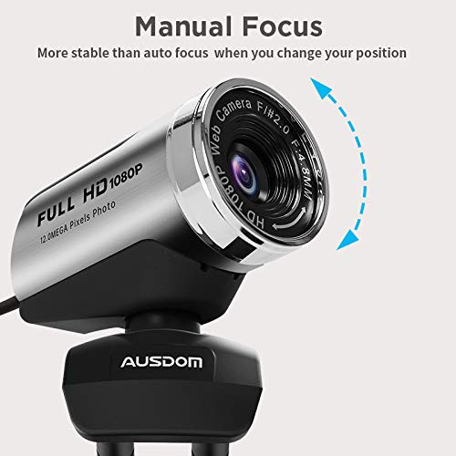 وب کم FHD 1080P، دوربین کامپیوتر AUSDOM AW615 با میکروفون، وب کم USB برای تماس ویدیویی آنلاین، ضبط پخش زنده اسکایپ، یوتیوب روی کامپیوتر رومیزی، لپ تاپ، کامپیوتر شخصی، اندروید، ویندوز ن1