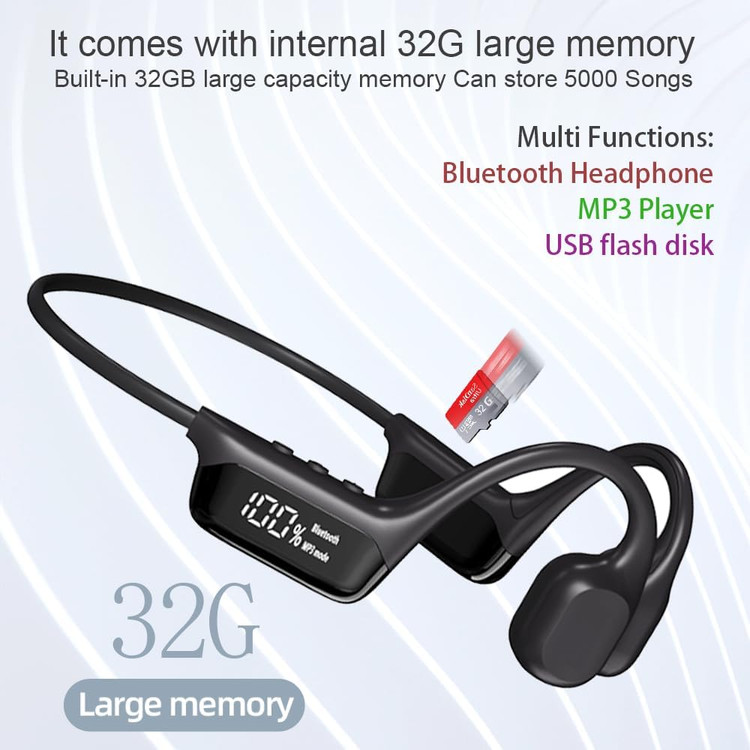 هدست هدایت استخوانی - هدفون بلوتوث لوکس IHAO مخصوص شنا، هدست گوش باز با فناوری True Bone Conduction، پخش کننده MP3، حافظه داخلی 32 گیگابایت، استاندارد IP68، هدفون استریو ضد آب زیر آب، مناسب برای رانندگی، دوچرخه سواری، دویدن، اسکی - S10 مشکی ن1