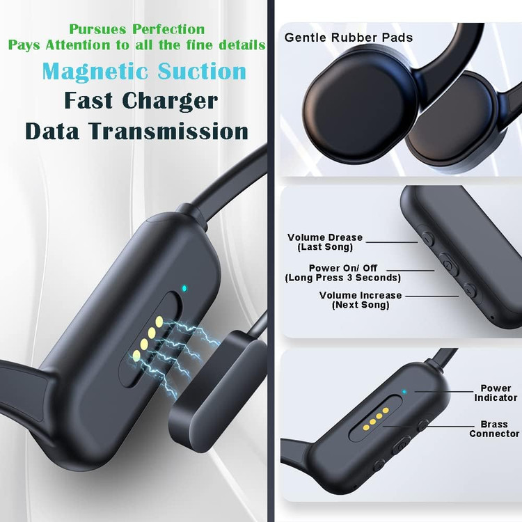 هدست هدایت استخوانی - هدفون بلوتوث لوکس IHAO مخصوص شنا، هدست گوش باز با فناوری True Bone Conduction، پخش کننده MP3، حافظه داخلی 32 گیگابایت، استاندارد IP68، هدفون استریو ضد آب زیر آب، مناسب برای رانندگی، دوچرخه سواری، دویدن، اسکی - S10 مشکی ن1