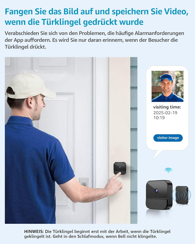 زنگ درب تصویری با دوربین، دوربین امنیتی زنگ درب تصویری بیسیم 1080P با باتری داخلی - 2.4 گیگابیت وایفای، زنگ درب تصویری وایفای دید در شب / صدای دو طرفه / پشتیبانی از حافظه SD با زنگ (1) ن1